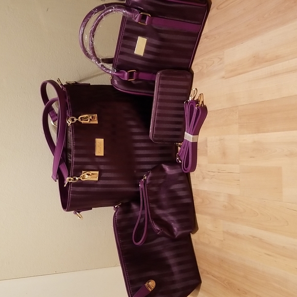 Kas Pala Handbags - NWT Kas Pala Beautiful Purple Satin 5 piece bag set